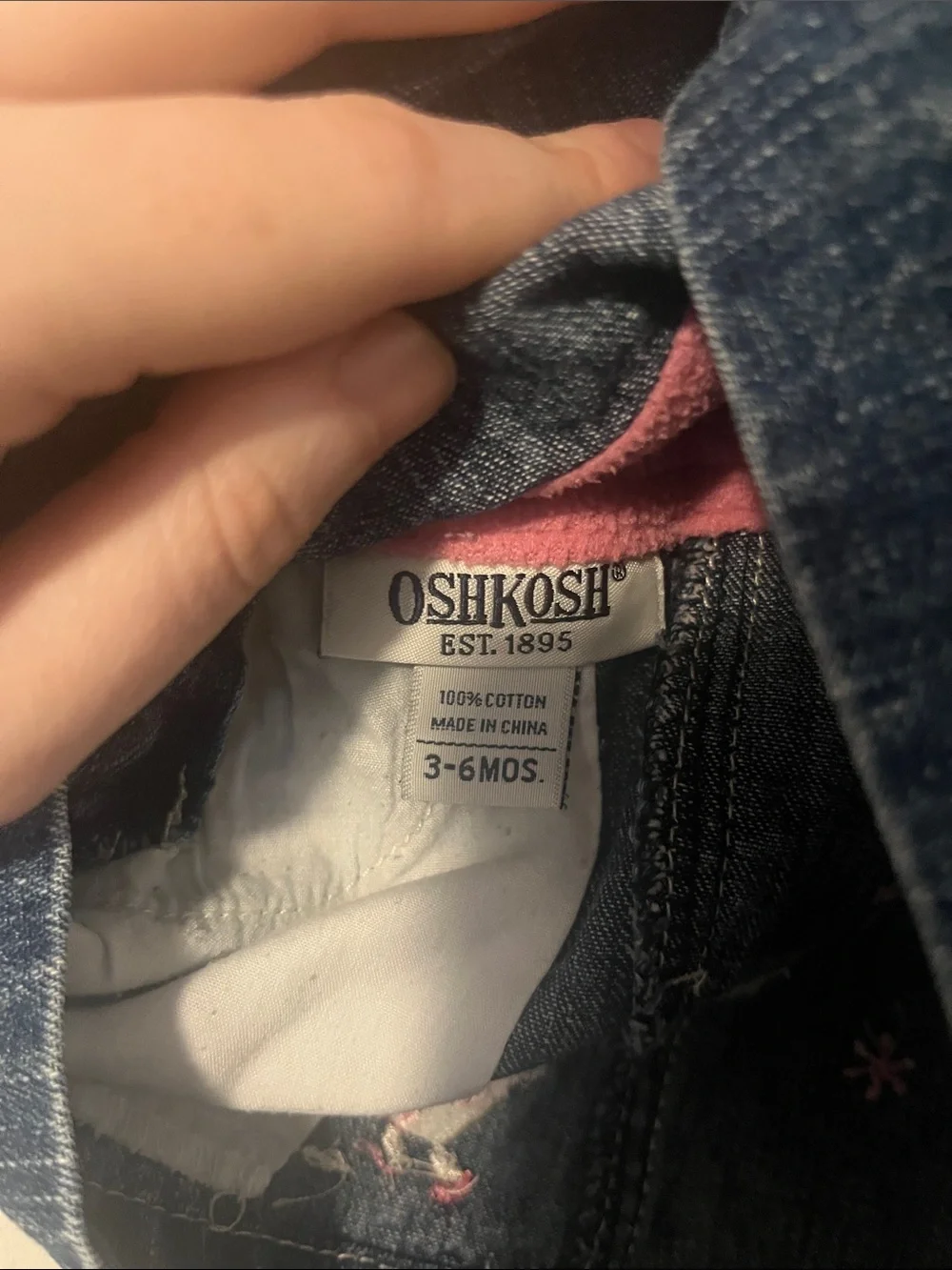 OshKosh B'gosh Dark Blue Denim Overall Dress with Pink Embroidery